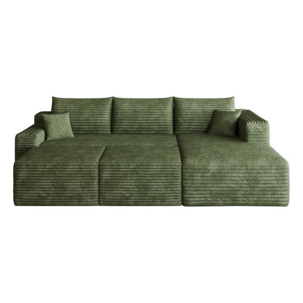 English Elm 95 Inch U Shaped Cloud Sectional Sofa Plush Corduroy Living Room Corner Couch Green - B W2824S00180