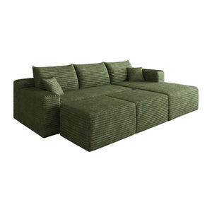 English Elm 95 Inch U Shaped Cloud Sectional Sofa Plush Corduroy Living Room Corner Couch Green - B W2824S00180