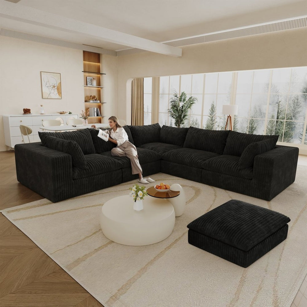 English Elm 118.2 Inch Modular Cloud Sofa Deep Corduroy Feather Fill Plush Seating for Living Room W2824S00183