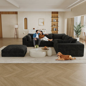 English Elm 118.2 Inch Modular Cloud Sofa Deep Corduroy Feather Fill Plush Seating for Living Room W2824S00183