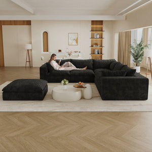 English Elm 118.2 Inch Modular Cloud Sofa Deep Corduroy Feather Fill Plush Seating for Living Room W2824S00183