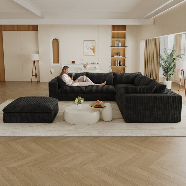 English Elm 118.2 Inch Modular Cloud Sofa Deep Corduroy Feather Fill Plush Seating for Living Room W2824S00183