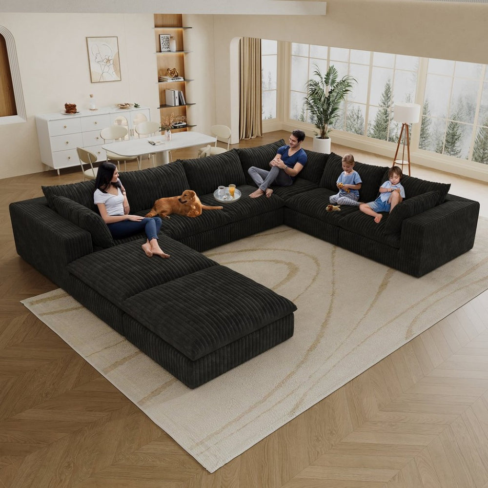 English Elm 157.6" Modular Cloud Sectional Corduroy Feather Fill Deep Sink Lounge Sofa for Living Room W2824S00186