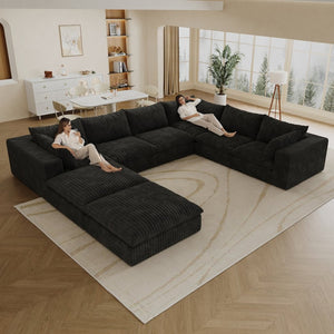 English Elm 157.6" Modular Cloud Sectional Corduroy Feather Fill Deep Sink Lounge Sofa for Living Room W2824S00186