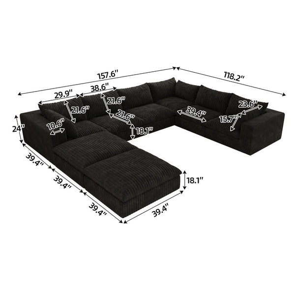 English Elm 157.6" Modular Cloud Sectional Corduroy Feather Fill Deep Sink Lounge Sofa for Living Room W2824S00186