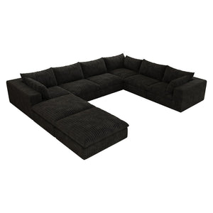 English Elm 157.6" Modular Cloud Sectional Corduroy Feather Fill Deep Sink Lounge Sofa for Living Room W2824S00186
