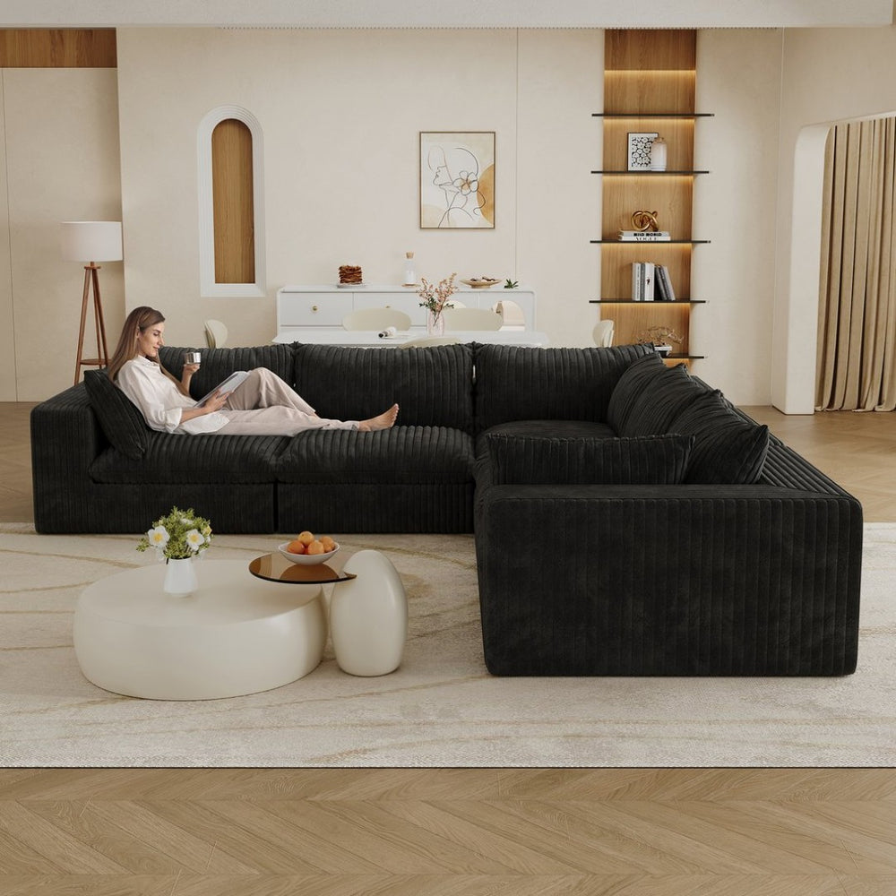 English Elm 118.2 Inch Modular Cloud Sofa Corduroy Upholstered Deep Seat Lounge for Living Room W2824S00187