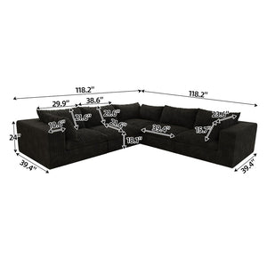 English Elm 118.2 Inch Modular Cloud Sofa Corduroy Upholstered Deep Seat Lounge for Living Room W2824S00187