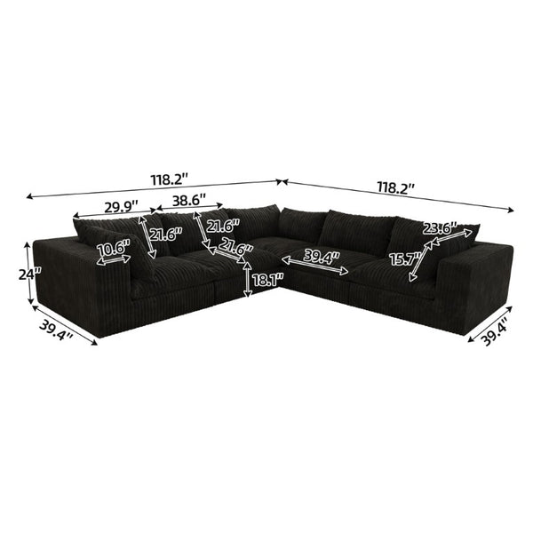 English Elm 118.2 Inch Modular Cloud Sofa Deep Corduroy Sectional with Feather Fill Cushions 118.2 inches W2824S00187
