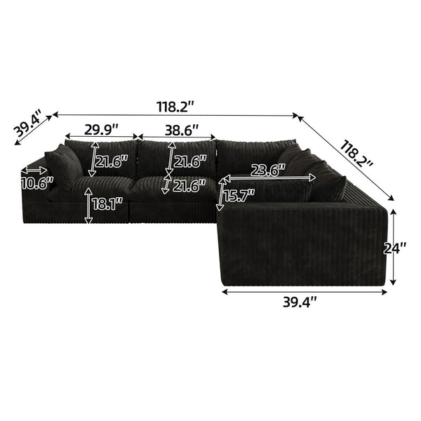 English Elm 118.2 Inch Modular Cloud Sofa Corduroy Upholstered Deep Seat Lounge for Living Room W2824S00187