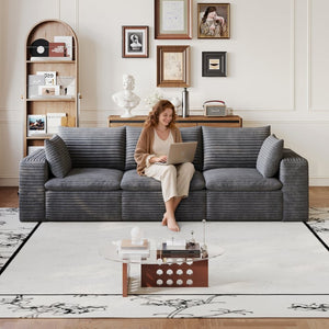 English Elm 102 Inch Modular Cloud Sofa Corduroy Upholstered Deep Seat Sectional for Living Room Dark Grey W2824S00223