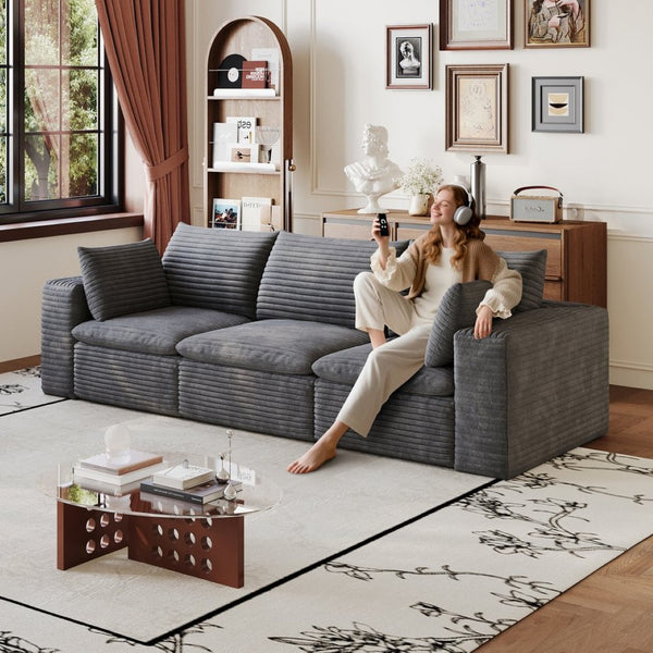 English Elm 102 Inch Modular Cloud Sofa Corduroy Upholstered Deep Seat Sectional for Living Room Dark Grey W2824S00223