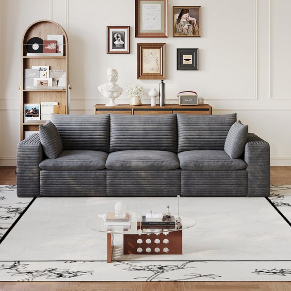 English Elm 102 Inch Modular Cloud Sofa Corduroy Upholstered Deep Seat Sectional for Living Room Dark Grey W2824S00223