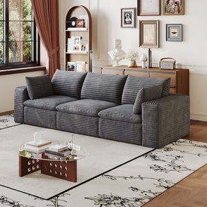 English Elm 102 Inch Modular Cloud Sofa Corduroy Upholstered Deep Seat Sectional for Living Room Dark Grey W2824S00223