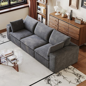 English Elm 102 Inch Modular Cloud Sofa Corduroy Upholstered Deep Seat Sectional for Living Room Dark Grey W2824S00223