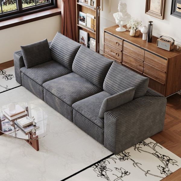 English Elm 102 Inch Modular Cloud Sofa Corduroy Upholstered Deep Seat Sectional for Living Room Dark Grey W2824S00223