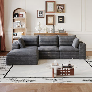 English Elm 102 Inch Corduroy Cloud Sectional Sofa with Deep Sink Seat and Modular Layout Dark Grey W2824S00224