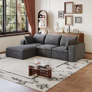 English Elm 102 Inch Corduroy Cloud Sectional Sofa with Deep Sink Seat and Modular Layout Dark Grey W2824S00224