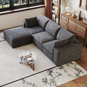 English Elm 102 Inch Corduroy Cloud Sectional Sofa with Deep Sink Seat and Modular Layout Dark Grey W2824S00224