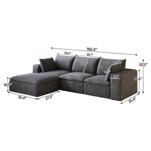 English Elm 102 Inch Corduroy Cloud Sectional Sofa with Deep Sink Seat and Modular Layout Dark Grey W2824S00224
