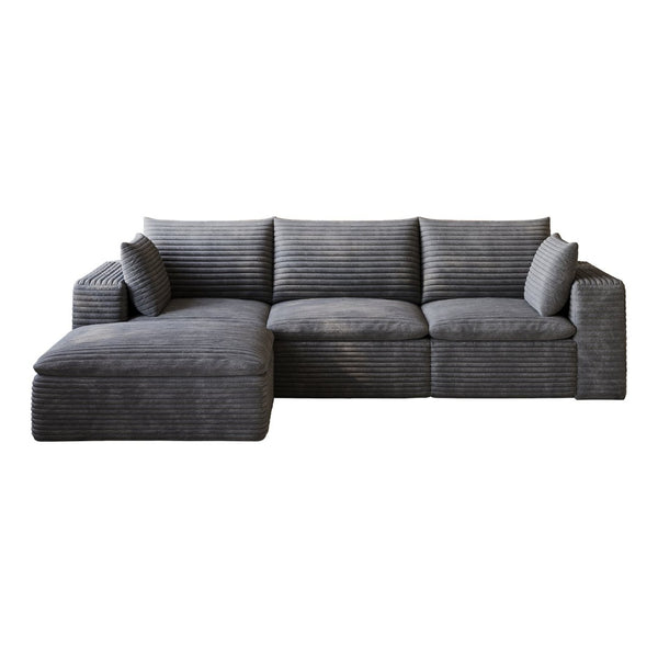 English Elm 102 Inch Corduroy Cloud Sectional Sofa with Deep Sink Seat and Modular Layout Dark Grey W2824S00224