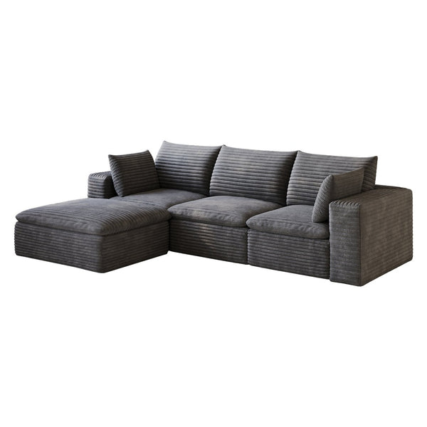 English Elm 102 Inch Corduroy Cloud Sectional Sofa with Deep Sink Seat and Modular Layout Dark Grey W2824S00224