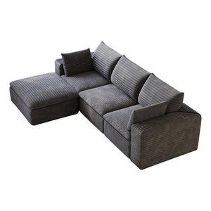 English Elm 102 Inch Corduroy Cloud Sectional Sofa with Deep Sink Seat and Modular Layout Dark Grey W2824S00224