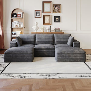 English Elm 102 Inch Corduroy Modular Sectional Sofa with Deep Cloud Cushions for Living Rooms Dark Grey W2824S00225