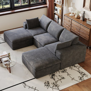 English Elm 102 Inch Corduroy Modular Sectional Sofa with Deep Cloud Cushions for Living Rooms Dark Grey W2824S00225