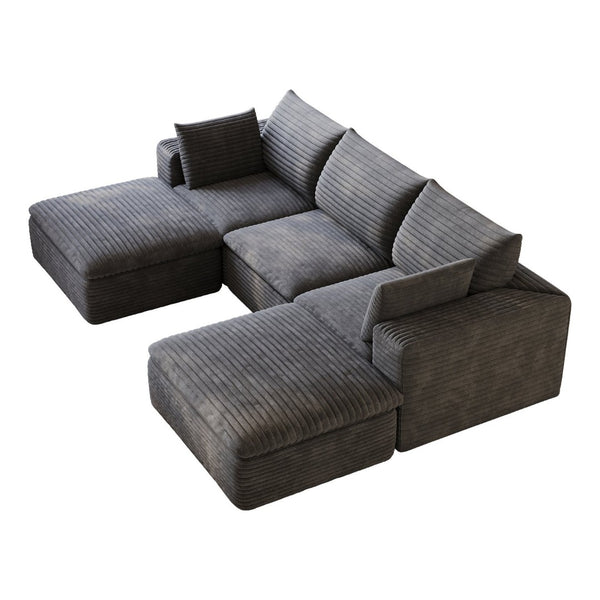 English Elm 102 Inch Corduroy Modular Sectional Sofa with Deep Cloud Cushions for Living Rooms Dark Grey W2824S00225