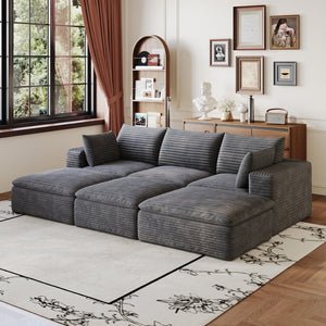 English Elm 102 Inch Modular Corduroy Sectional Sofa with Plush Double Layer Cloud Cushions Dark Grey W2824S00226