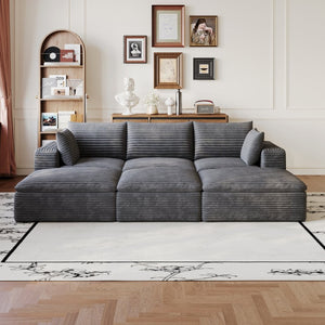 English Elm 102 Inch Modular Corduroy Sectional Sofa with Plush Double Layer Cloud Cushions Dark Grey W2824S00226