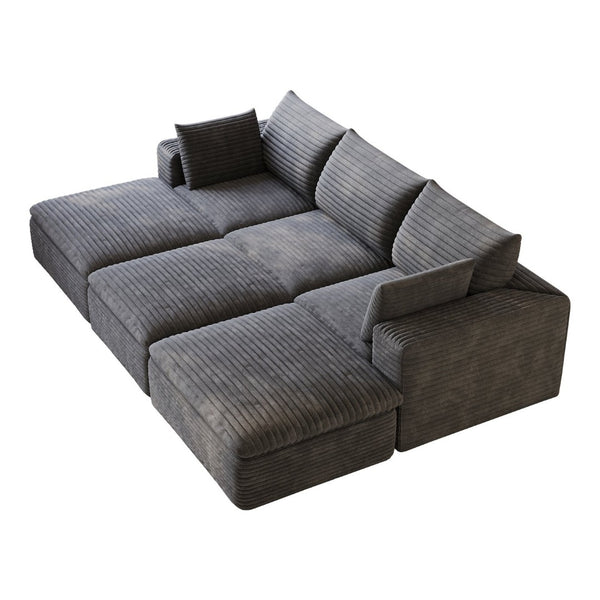 English Elm 102 Inch Modular Corduroy Sectional Sofa with Plush Double Layer Cloud Cushions Dark Grey W2824S00226
