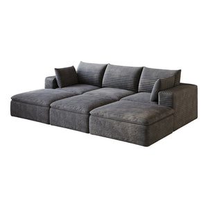 English Elm 102 Inch Modular Corduroy Sectional Sofa with Plush Double Layer Cloud Cushions Dark Grey W2824S00226