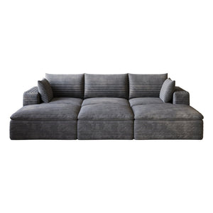 English Elm 102 Inch Modular Corduroy Sectional Sofa with Plush Double Layer Cloud Cushions Dark Grey W2824S00226