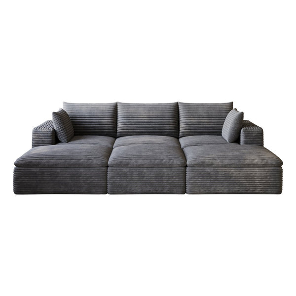 English Elm 102 Inch Modular Corduroy Sectional Sofa with Plush Double Layer Cloud Cushions Dark Grey W2824S00226