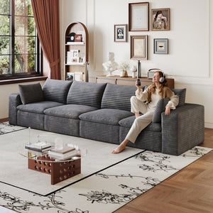 English Elm 134" Cloud Modular Sofa Corduroy Upholstered Deep Seat for Living Room or Lounge Dark Grey W2824S00227