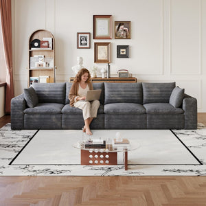 English Elm 134" Cloud Modular Sofa Corduroy Upholstered Deep Seat for Living Room or Lounge Dark Grey W2824S00227