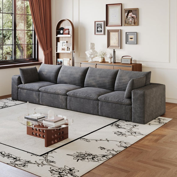 English Elm 134" Cloud Modular Sofa Corduroy Upholstered Deep Seat for Living Room or Lounge Dark Grey W2824S00227