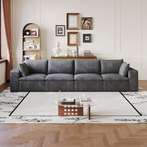 English Elm 134" Cloud Modular Sofa Corduroy Upholstered Deep Seat for Living Room or Lounge Dark Grey W2824S00227