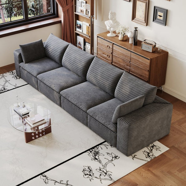 English Elm 134" Cloud Modular Sofa Corduroy Upholstered Deep Seat for Living Room or Lounge Dark Grey W2824S00227