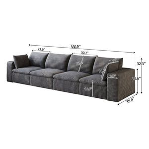 English Elm 134" Cloud Modular Sofa Corduroy Upholstered Deep Seat for Living Room or Lounge Dark Grey W2824S00227