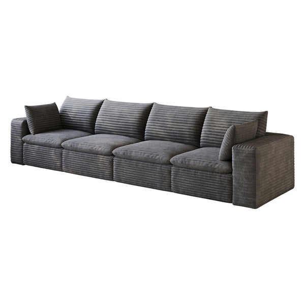 English Elm 134" Cloud Modular Sofa Corduroy Upholstered Deep Seat for Living Room or Lounge Dark Grey W2824S00227