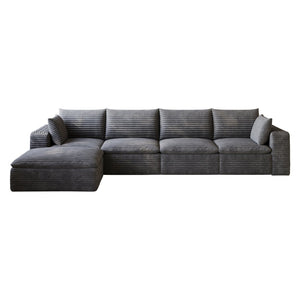 English Elm 134 Inch Modular Cloud Sofa Corduroy Upholstery Deep Seat Plush Cotton Living Room Dark Grey W2824S00228