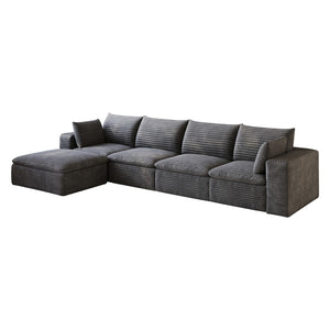 English Elm 134 Inch Modular Cloud Sofa Corduroy Upholstery Deep Seat Plush Cotton Living Room Dark Grey W2824S00228