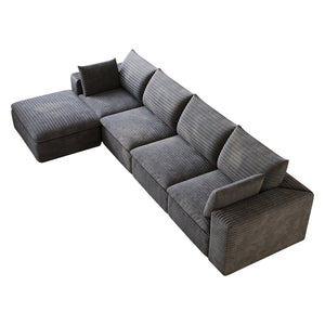 English Elm 134 Inch Modular Cloud Sofa Corduroy Upholstery Deep Seat Plush Cotton Living Room Dark Grey W2824S00228