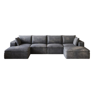 English Elm 134 Inch Modular Cloud Sofa Corduroy Upholstered Deep Seat Sectional for Living Room Dark Grey W2824S00229