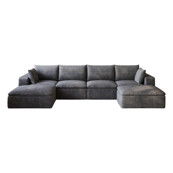 English Elm 134 Inch Modular Cloud Sofa Corduroy Upholstered Deep Seat Sectional for Living Room Dark Grey W2824S00229