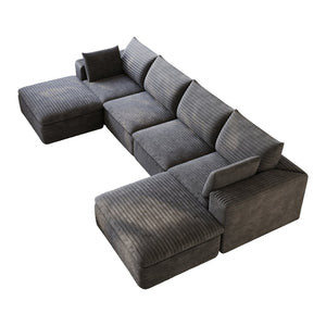 English Elm 134 Inch Modular Cloud Sofa Corduroy Upholstered Deep Seat Sectional for Living Room Dark Grey W2824S00229