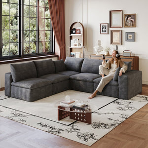 English Elm 99*103 Modular Cloud Sofa Corduroy Upholstered Deep Seat Frameless Lounge for Living Room Dark Grey W2824S00230